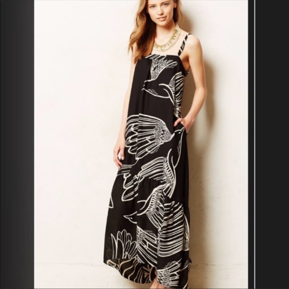 Anthro Vanessa Virginia Oiseau Dove Maxi Dress 6